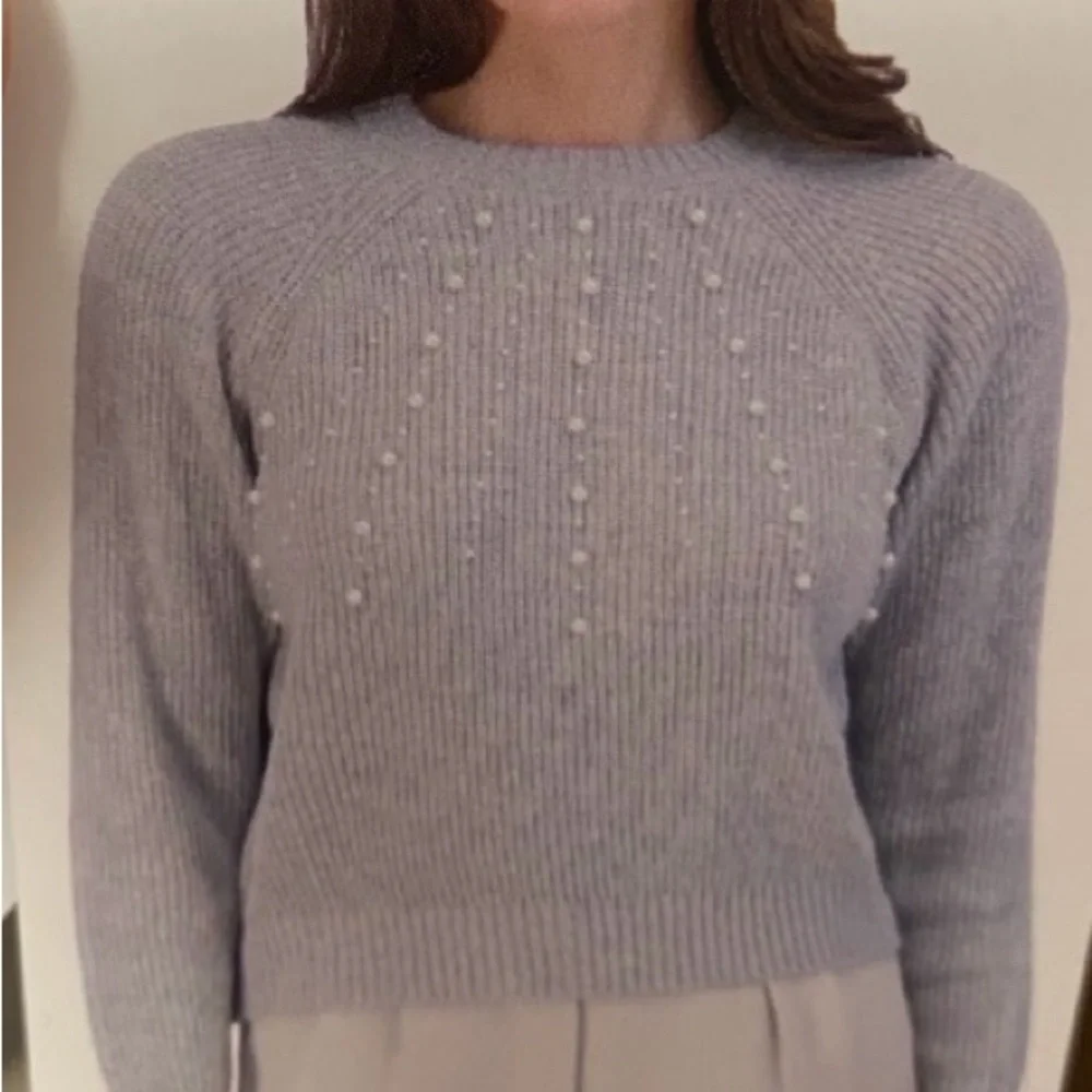 Gray Pearl Embellished Women's Sweater
